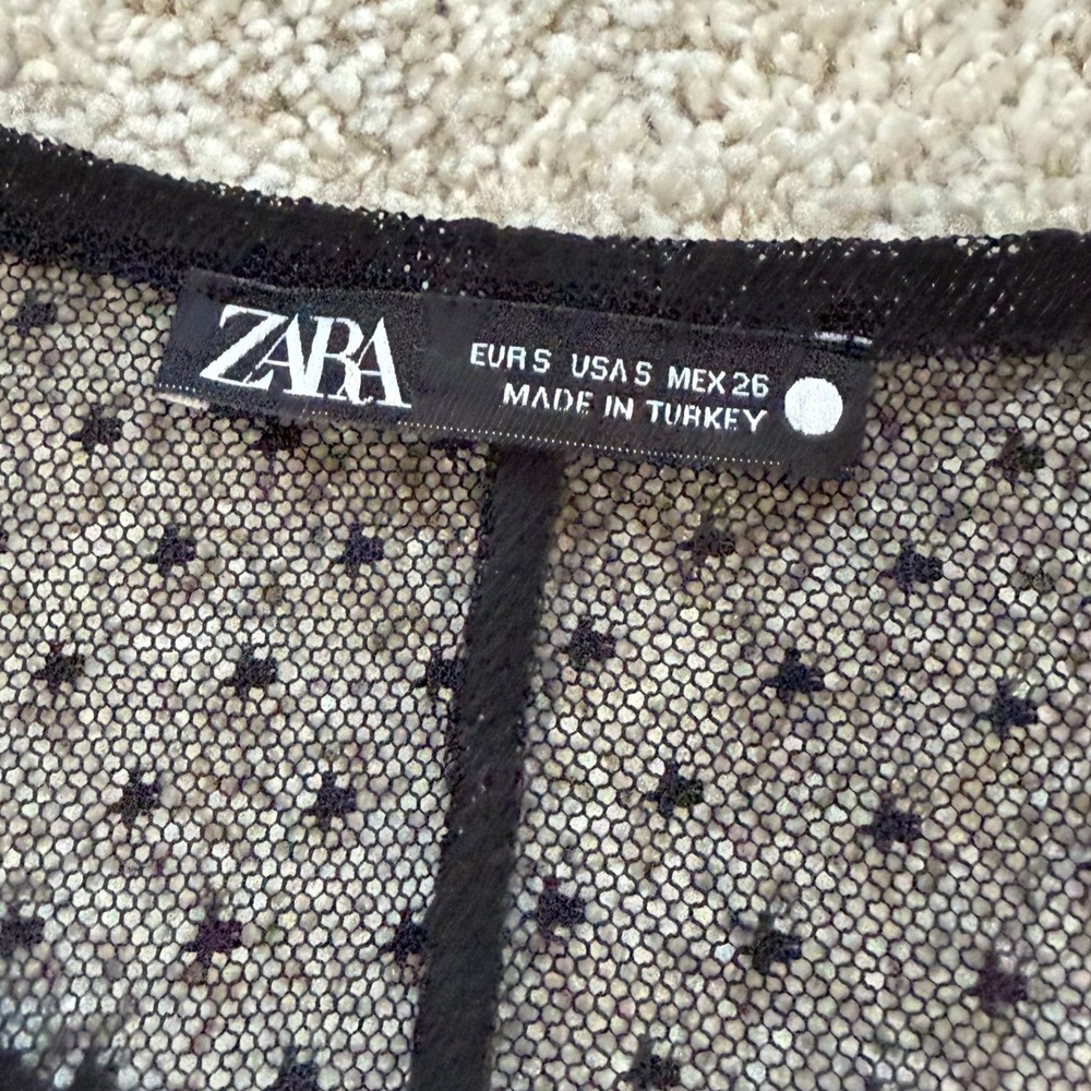 Zara Womens Black Sheer Mesh Polka Dot Top Small Short Sleeve Relaxed - Picture 6 of 9